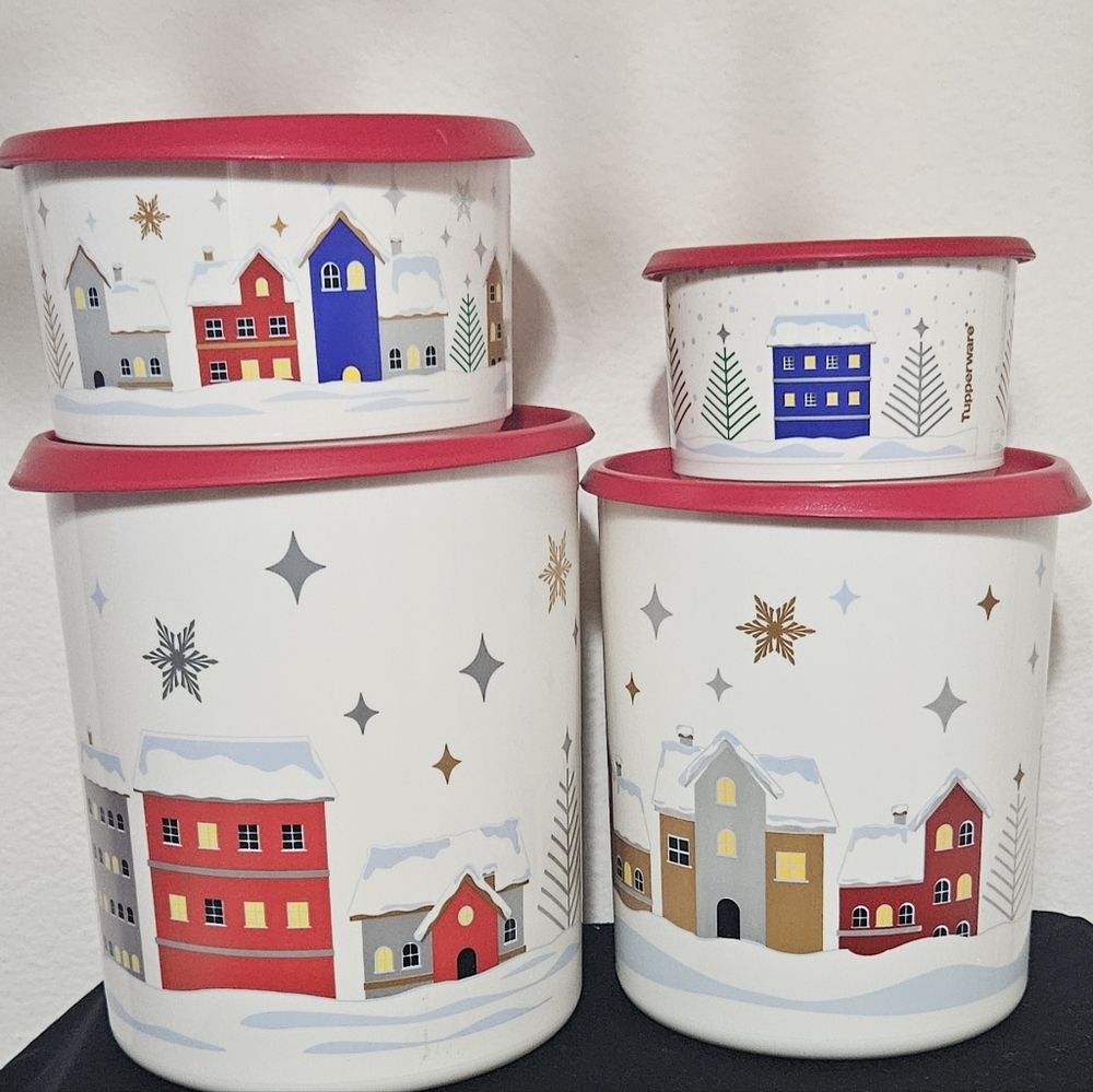 Tupperware Festive Village Food Storage Set - Red and White
